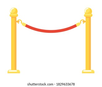 Golden Barrier Event Entrance Gate With Red Rope Vector Illustration Isolated On White Background