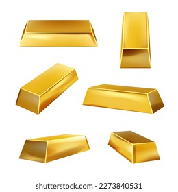 Golden bars. Collection of golden bricks solid money decent vector realistic collection