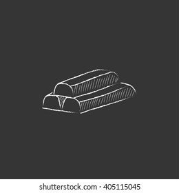 Golden bars. Drawn in chalk icon.