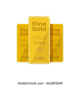 Golden Bars, Flat, isolated on white background