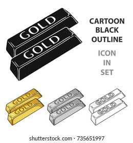 Golden bars icon in cartoon style isolated on white background. Money and finance symbol stock vector illustration.