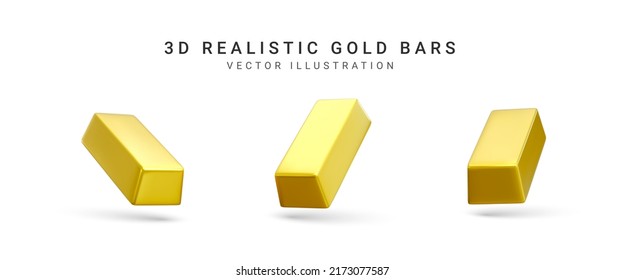 Golden Bars on white background. 3d Rendering gold. Vector illustration