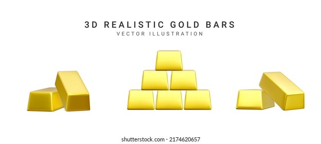 Golden Bars on white background. 3d Rendering gold. Vector illustration