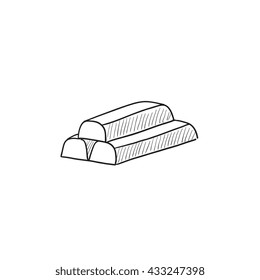 Icono de esbozo vectorial de barras doradas aislado en el fondo. Icono de barras de oro dibujadas a mano. Barras doradas dibujan un icono para infografía, sitio web o aplicación.
