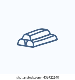Icono de esbozo vectorial de barras doradas aislado en el fondo. Icono de barras de oro dibujadas a mano. Barras doradas dibujan un icono para infografía, sitio web o aplicación.