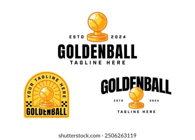 golden baseball trophy logo design collection with modern, label and emblem style for baseball sport club, tournament, t-shirt and merchandise designs  