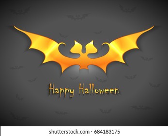 Golden bat against a dark background, the contours of bats for Happy Halloween greetings or logo