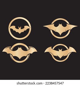 golden bat on black background vector logo icon illustration design 