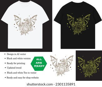 Golden bat on a black background. Cool print for a t-shirt. Design is ready and easy for printing vector 