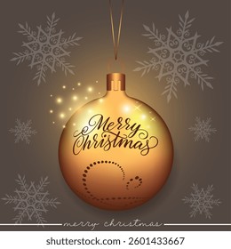 A golden bauble featuring a festive blessing and stylish design, enhanced by a snowflake-filled red backdrop.