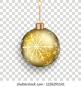Golden bauble with snowflakes on the checked background. Eps 10 vector file.