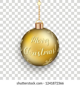 Golden baublle with the text Merry Christmas. Eps 10 vector file.