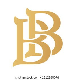 Golden BB monogram isolated in white.