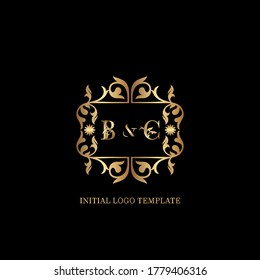 Golden BC Initial logo. Frame emblem ampersand deco ornament monogram luxury logo template for wedding or more luxuries identity