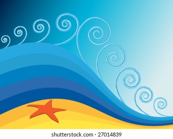 Golden beach with starfish