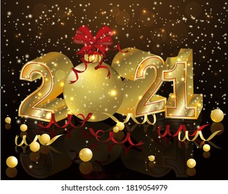 Golden beautiful Christmas background Happy New 2021 year, vector illustration