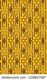 Golden beautiful ethnic pattern over striped background. rich design for background, textile, fabric, wallpaper, backdrop, packaging, wrapping & creative surface designs. Pattern swatch at eps file 