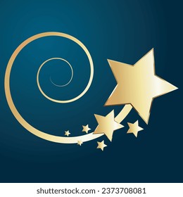 Golden beautiful star with the tail of a comet. Festive design element