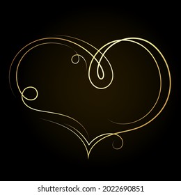 Bonito corazón único dorado con patrón sobre fondo negro