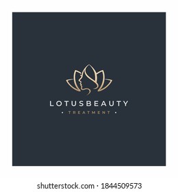 Golden Beauty Face Lotus Logo Design Vector