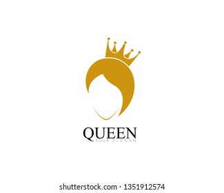 golden beauty queen with crown template logo vector illsutration design 