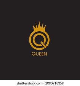 Golden Beauty Queen With Crown Template Logo Vector Illsutration Design 