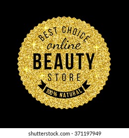 golden beauty store emblem with type design 