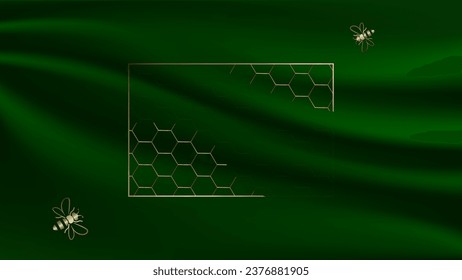 golden bee honeycombs cloth green vector background
