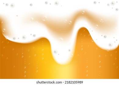 Golden beer foam with bubbles on beer glass vector illustration