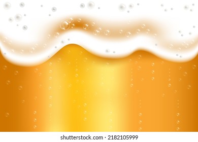 Golden beer foam with bubbles on beer glass vector illustration