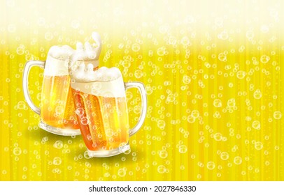 golden beer in mug with yellow beer background  october festival background