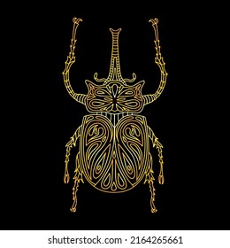 A golden beetle in a linear style. Linear vector illustration of a golden beetle.