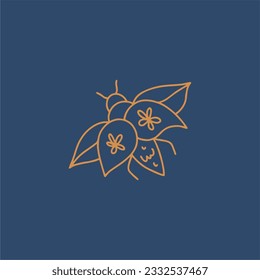 Golden beetle. Mystical esoteric dark blue gold witchcraft vector and printable image, unique boho style illustration, printable poster, postcard.