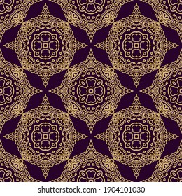 Golden beige abstract ornament on dark background, tile pattern, 
 Christmas decoration