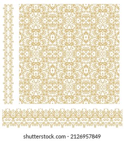 Golden -beige ornament, border vector pattern on white background