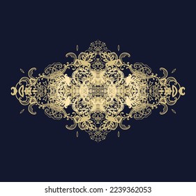 Golden -beige ornament, border vector pattern on black background