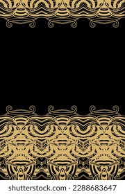 Golden -beige ornament, border vector pattern on black background
