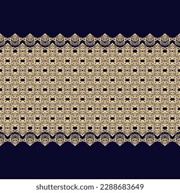 Golden -beige ornament, border vector pattern on black background