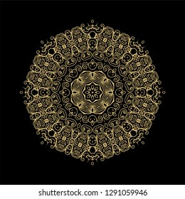 Golden- beige ornamental floral rosette - mandala on dark background
