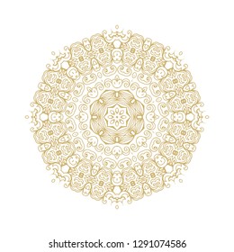 Golden- beige ornamental floral rosette - mandala on white background