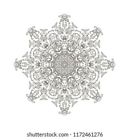 Golden- beige ornamental rosette - snowflake on white background