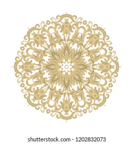 Golden- beige ornamental rosette - snowflake on white background