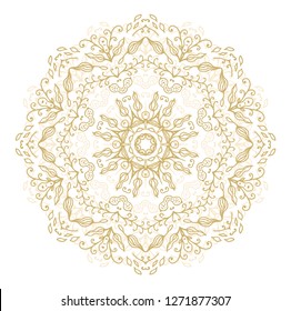 Golden- beige ornamental rosette - snowflake on white background