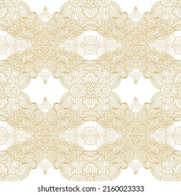 Golden -beige ornamental seamless vector pattern on white background