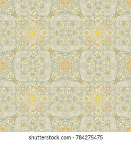 Golden- beige seamless ornamental vector pattern