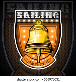 Golden bell in center of shield. Sport logo for any yachting or sailing team or championship