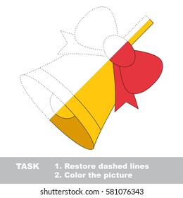 Golden Bell. Dot to dot educational game for kids. Half tracing worksheet to be colored.