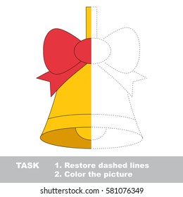 Golden Bell. Dot to dot educational game for kids. Half tracing worksheet to be colored.