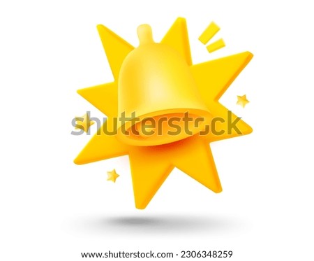 Golden bell with explosion effect. 3d vector mobile application icon with notification