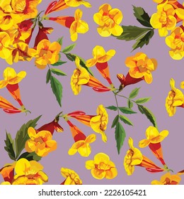 Golden bell flower seamless pattern vector illustration